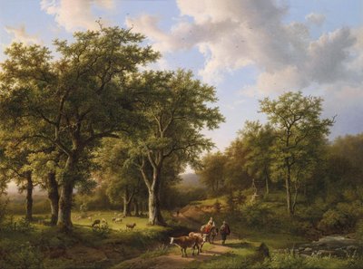 Boslandschap met herders en vee door Barend Cornelis Koekkoek